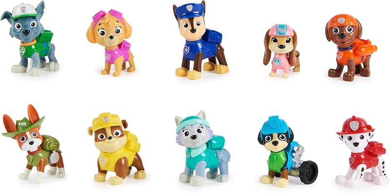 Paw patrol - paw patrol figures - pacote de presente com 10 figuras de brinquedo colecionáveis ​​​​paw patrol - 10º aniversário - 6065255 - brinquedos para crianças de 3 anos +