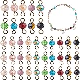 PH PandaHall 200Pcs Faceted Glass Links Connectors Pendants 10 Colors Rondelle Glass Connector Charms Gemstone Charms with Antique Bronze Palted Double Loops for Bracelet Necklace Jewelry Making