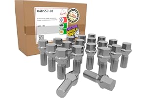 Wheel Accessories Parts 20 Pcs Lug Bolt Set M14 x 1.25 Thread Acorn Seat Lug Bolts Chrome Finish 28mm Shank Length 17mm Hex fits BMW 3, 4, 5, 7, 8 Series, M2, M4, M5, M8, X5, X6, X7