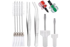Saycker 10 Pieces Sewing Machine Cleaning Kit Includes Tweezers Double Headed Lint Brush 4 Pieces Short Screwdriver, Flathead Cross Head Screwdrivers for Repair Machine Sewing Tools(Size:1)