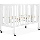Dream On Me Folding Full-Size Convenience Baby Crib in White, GreenGuard Gold & JPMA, Portable, Patented Quick Folding System, Heavy Duty Wheels, 2 Adjustable Mattress Heights