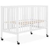 Dream On Me Folding Full-Size Convenience Baby Crib in White, GreenGuard Gold & JPMA, Portable, Patented Quick Folding System, Heavy Duty Wheels, 2 Adjustable Mattress Heights