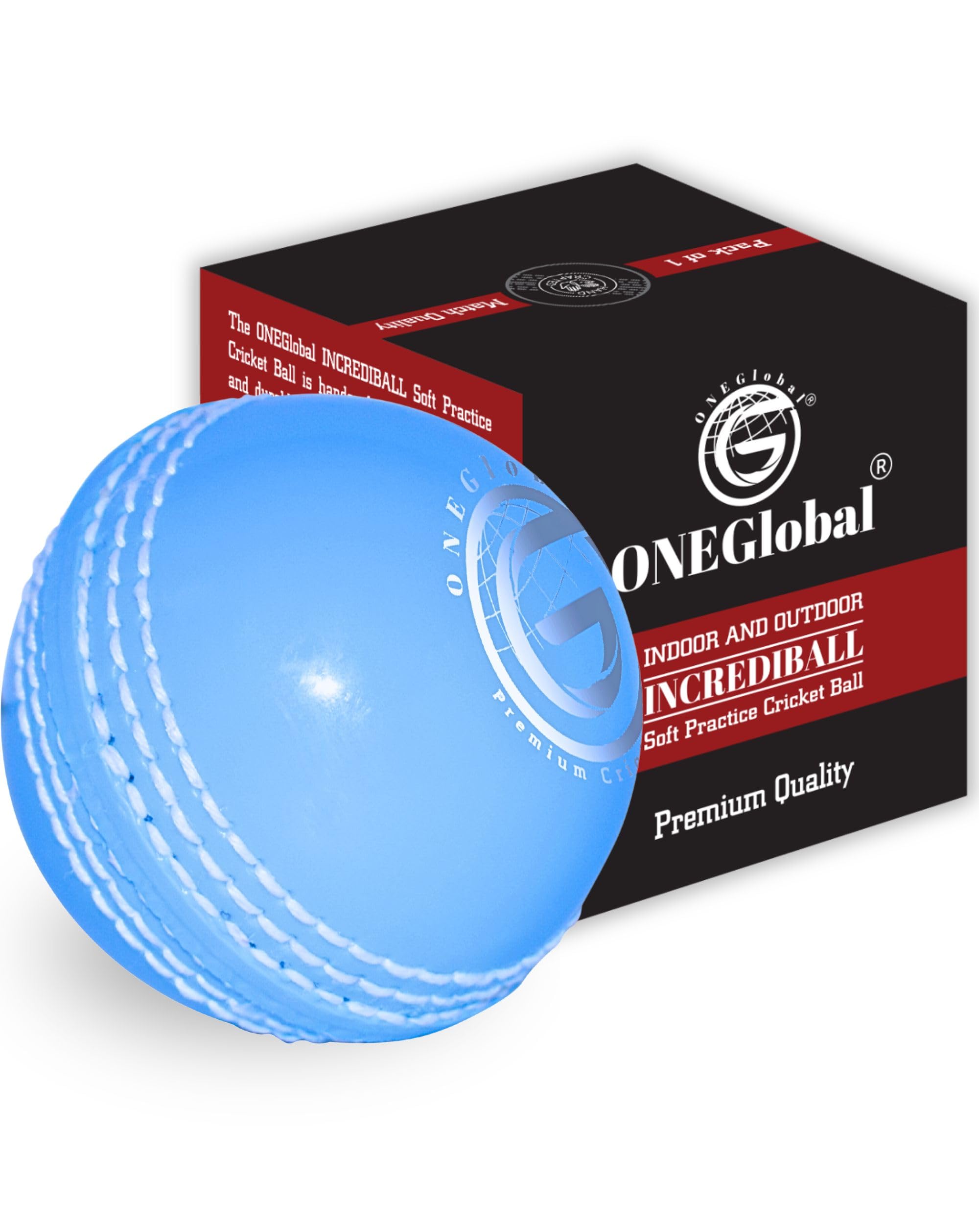 ONEGlobal Incrediball Soft Practice Cricket Ball | Outdoor & Indoor Rubber Cricket Ball With Core & Stitched Seam | For Practice, Training & Family Fun | Senior & Junior Size (1 Blue, Senior)