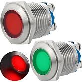 Signal Light 16mm 5/8" Indicator Light 110V-120V Red and Green LED AC/DC Pilot Lamp Waterproof Stainless Steel Pilot Panel 2Pcs