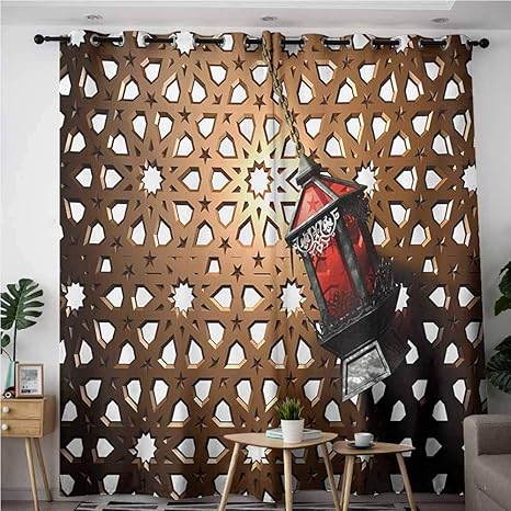 Amazon Co Jp Vividx ホームカーテン 3dスタイルのランタン エジプトのファン リアルなイラスト モロッコ風背景デザイン 遮光断熱遮光 幅84x長さ72インチ ブロンズレッドグレー ホーム キッチン