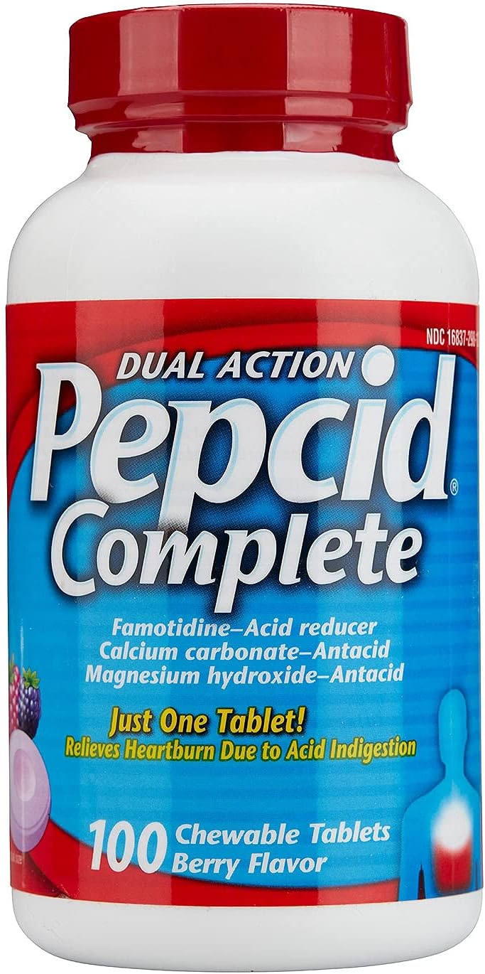 Pepcid Complete Dual Action Acid Reducer and Antacid Berry Flavored Chewable Tablets 100 Count Bottle by Pepcid Complete