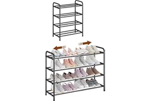 KANAV 4-Tier Expandable Shoe Rack – Adjustable Shoe Organizer & Shoe Storage for Closet, Entryway, and Front Door – Space-Saving Shoe Shelf and Rack Organizer for Home - Black