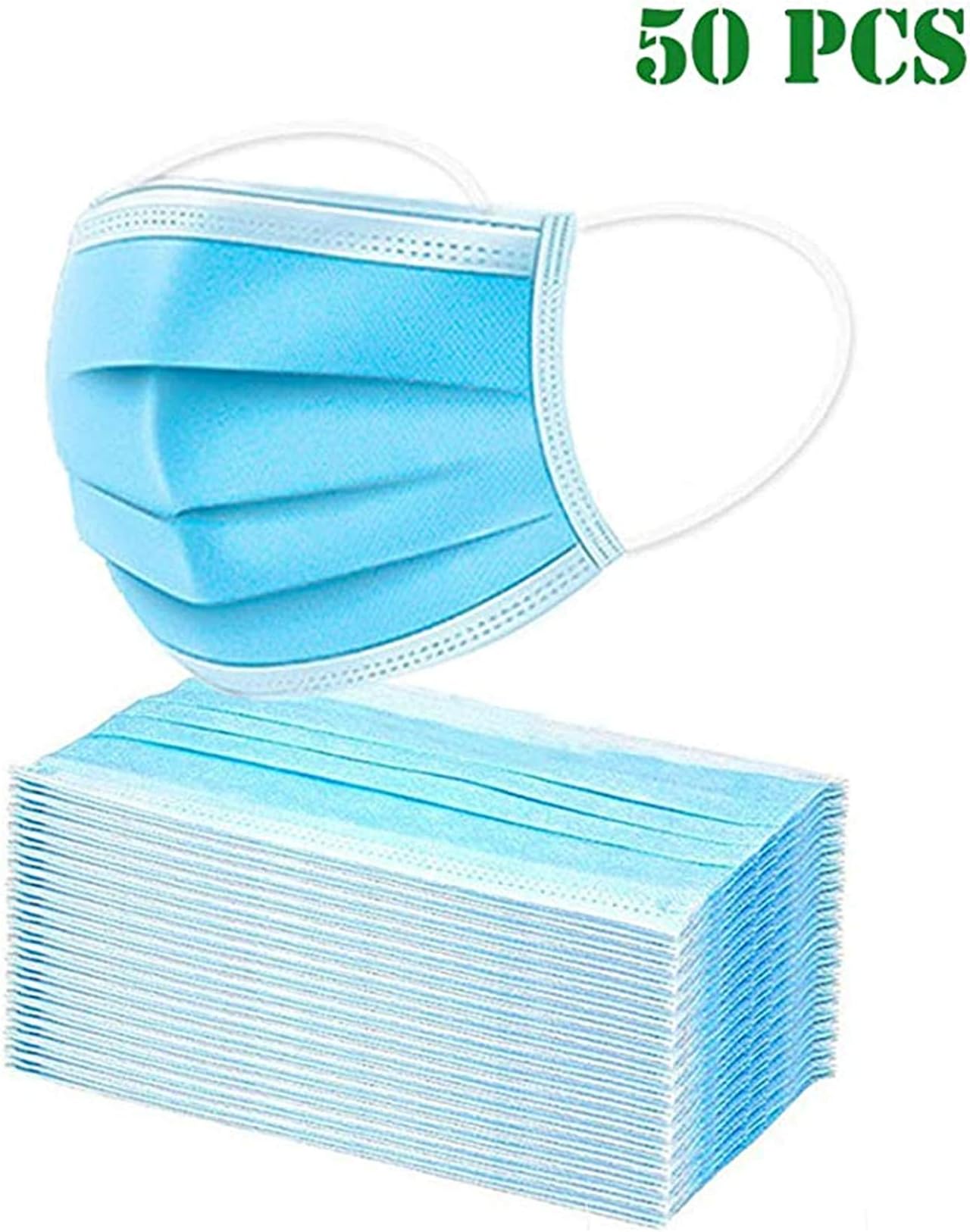 Disposable 3-Ply Face Mouth Mask Medical Surgical Dental Earloop Masks Anti Dust Breathable (50Pcs)