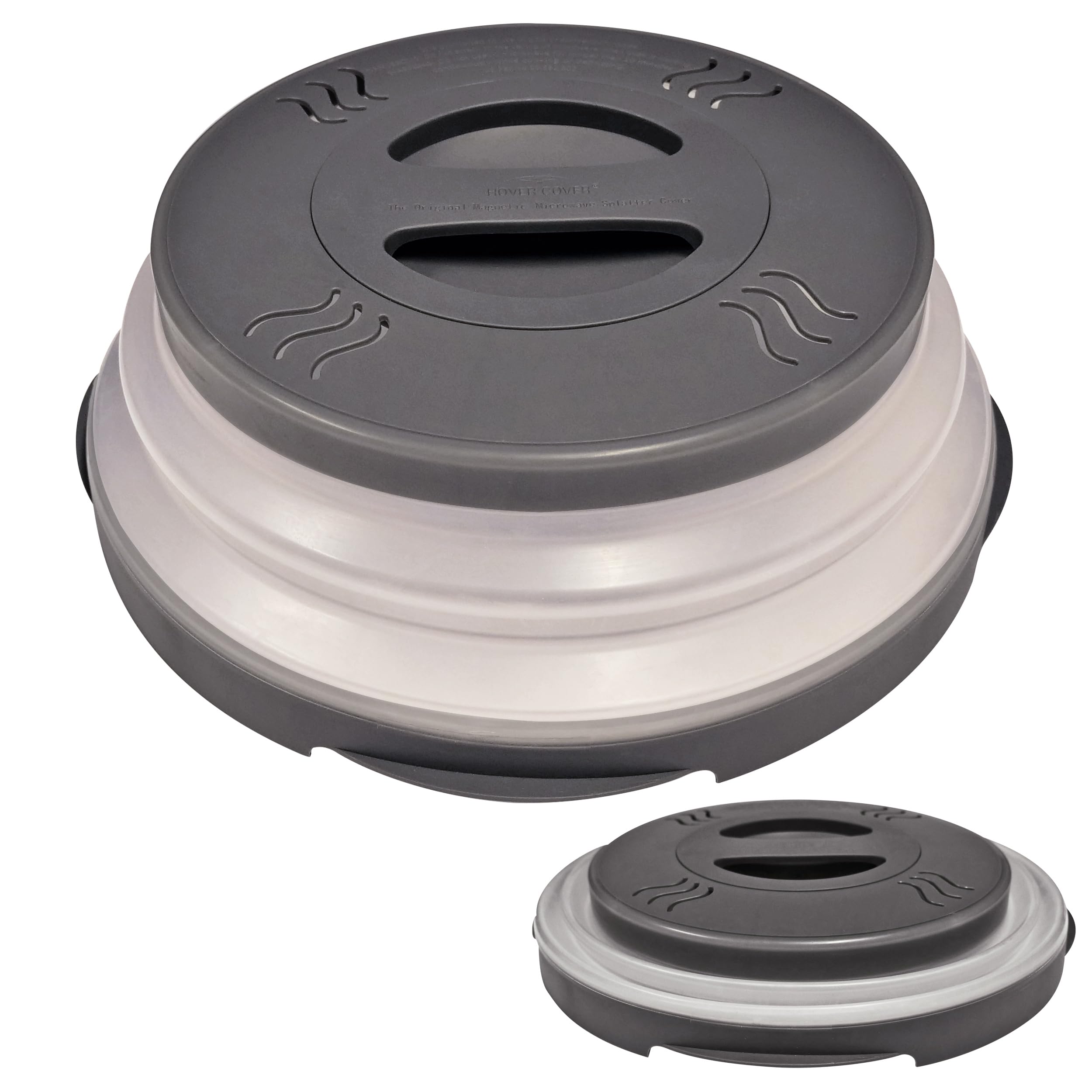 High Power Magnetic Microwave Splatter Cover with strongest magnetic grip, Collapsible 12-Inch BPA-Free Food Lid, Vented Plate Guard, Dishwasher Safe, Space-Saving Magnetic Storage - Gray