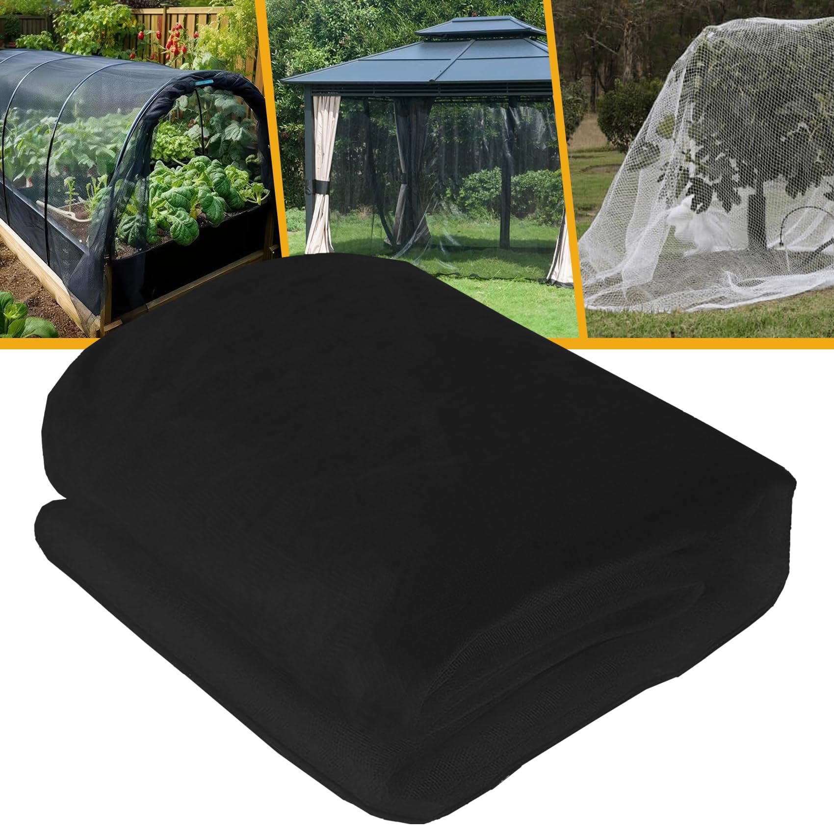 Photo 1 of 10 x 39 Ft Mosquito Netting for Garden, Mesh Netting Pest Barrier for Patio Porch Balcony Protect Fruit Trees Blueberries Vegetables Flowers (Black)