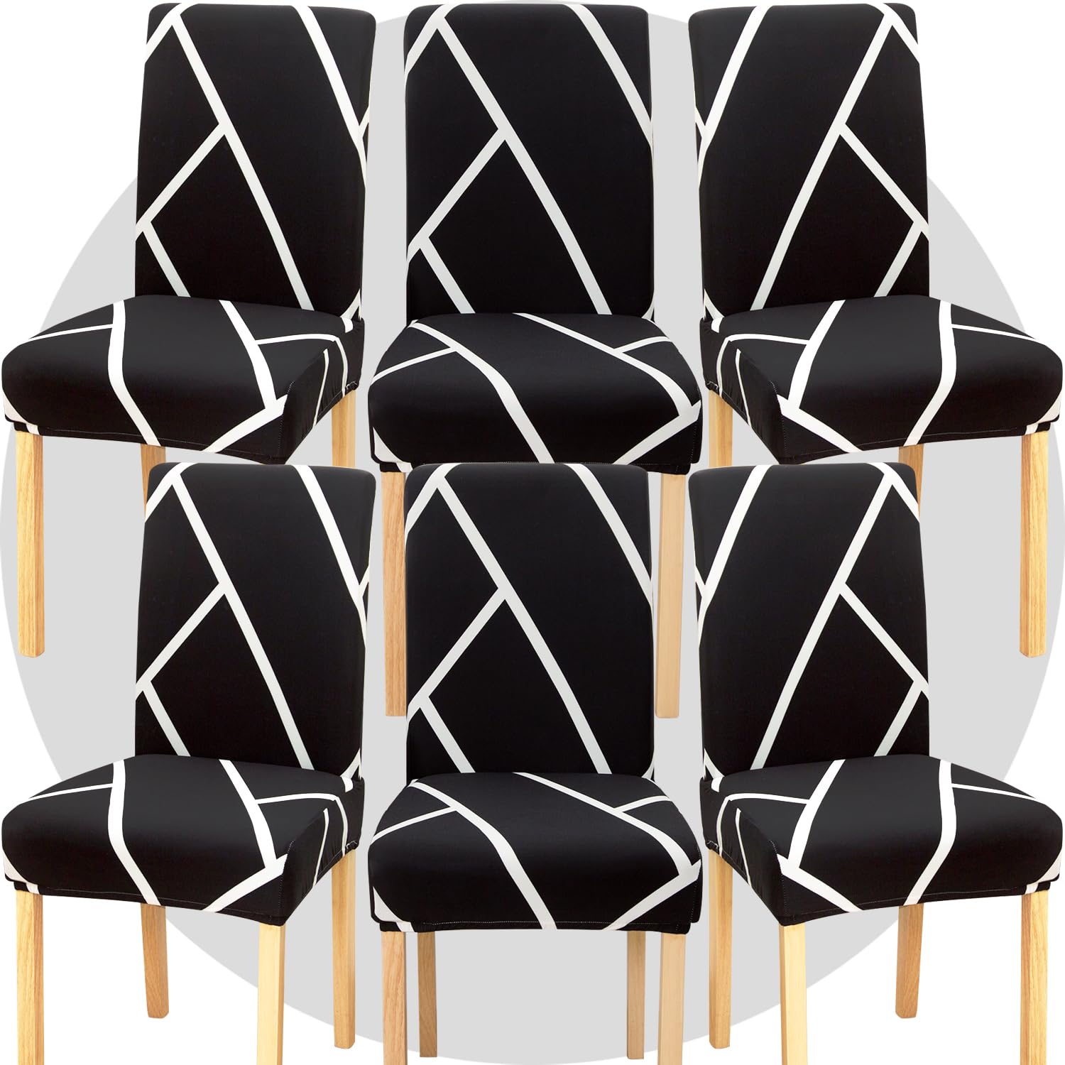 TOMMO Dining Room Chair Covers Set of 6, Stretch Removable Washable Spandex Dining Chair Slipcovers Protectors, Kitchen Chair Covers for Dining Room Party Hotel Ceremony Banquet(Black and White lines)