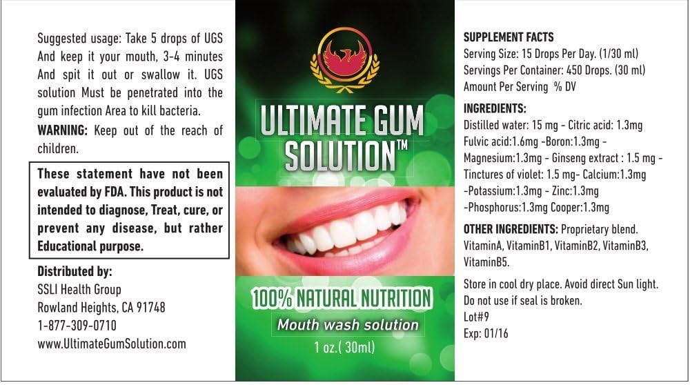 The Ultimate Gum Solution - Single Strength Formula, Natural Herbal Mouthwash - May Help Relieve Canker Sores, Swollen Gums, Bad Breath, Tooth Aches - Gum Care Wash, Protects Against Plaque & Tartar: Health & Personal Care