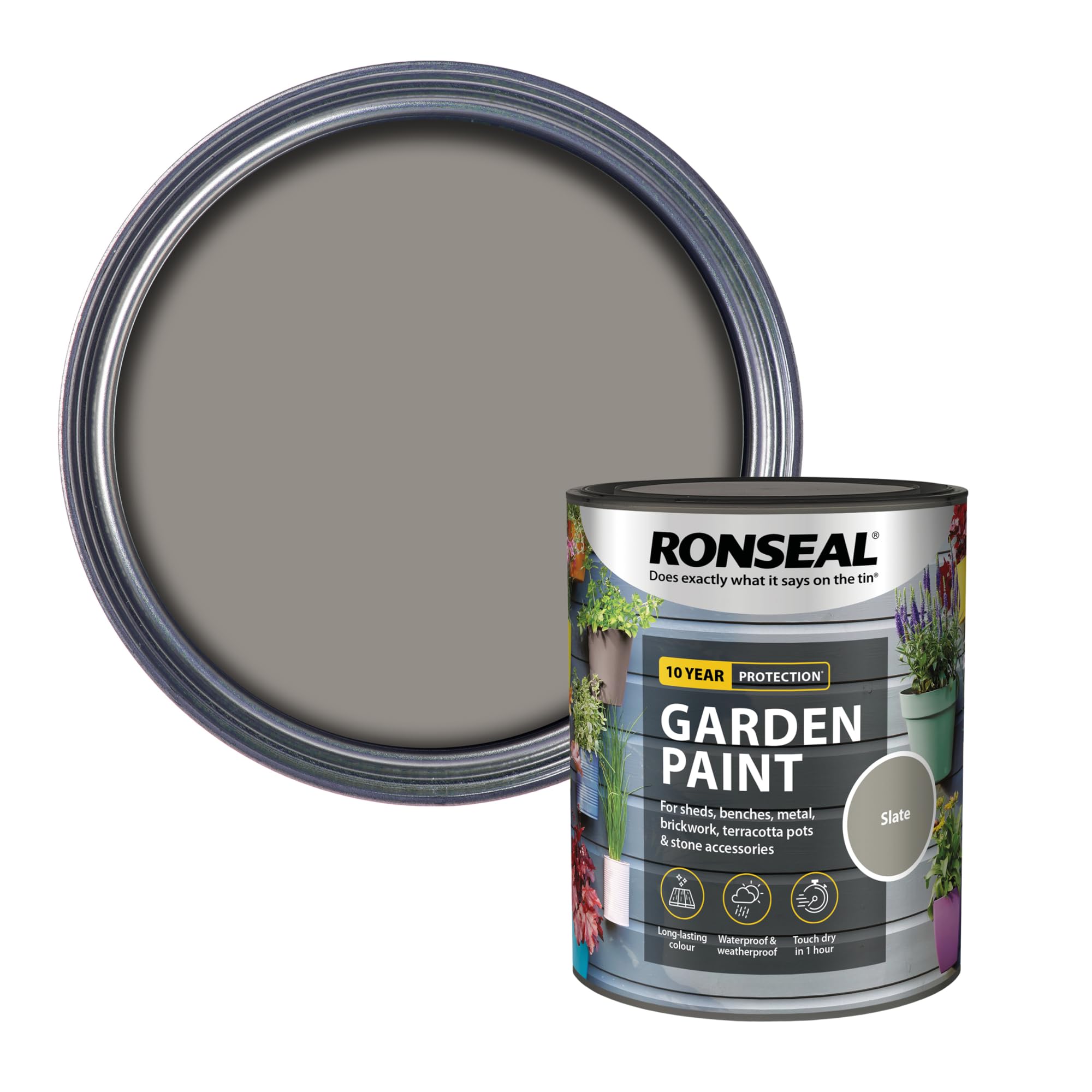 RONSEAL RSLGPSL750 GPSL750 Garden Paint Slate 750ml, 750 ml