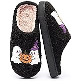 Cute Halloween Slippers for Women Perfect Soft Plush Comfy Warm Slip-On Halloween Pumpkin Slippers fo Women Indoor Fluffy House Slippers for Women and Men Non-slip Fuzzy Flat Slides