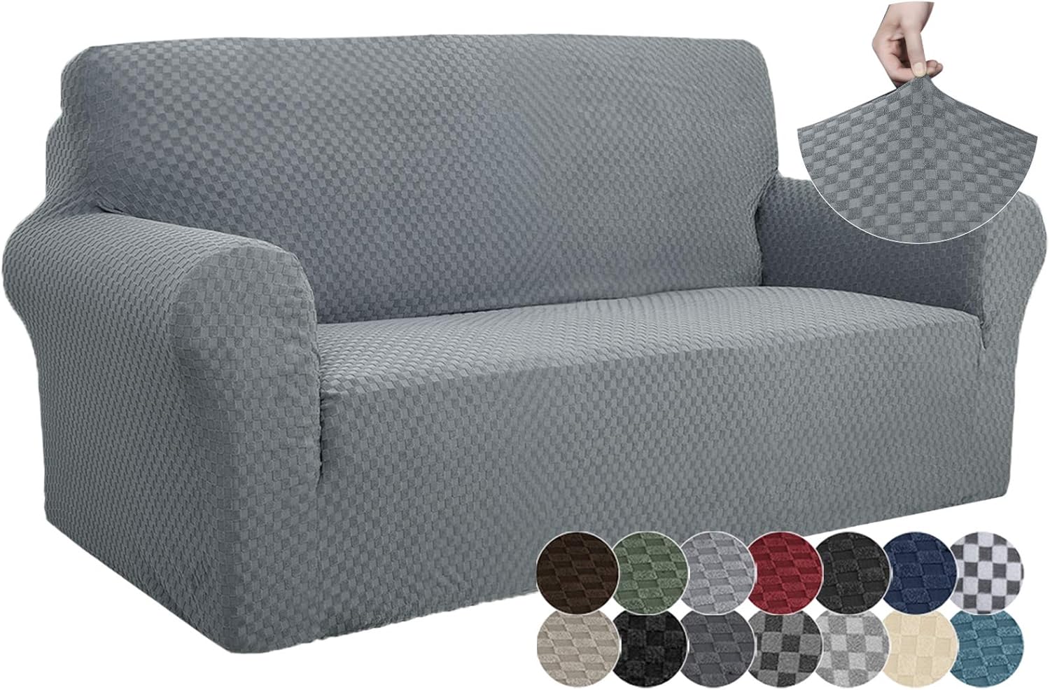 ZNSAYOTX 1 Piece Jacquard Couch Covers for 3 Cushion Couch Living Room High Stretch Sofa Cover Pets Dogs Friendly Anti Slip Thickened Slipcovers Furniture Protector (Sofa, Light Grey)