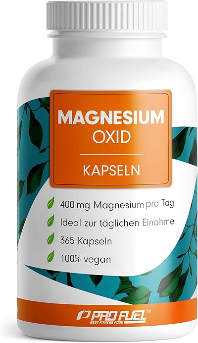 Magnesium Kapseln 365x (1 Jahr) - 668 mg Mag.-Oxid, davon 400 mg elementares Magnesium pro Kapsel - sehr hoher Mag.-Gehalt (60%) - optimal hochdosiert - Laborgeprüft mit Zertifikat - 100% vegan