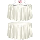 TURSTIN 2 Pieces Round Satin Tablecloth 120 Inches Overlay Table Cover Smooth Fabric Table Decor Bright Silk Tablecloth for Holiday Dinner Wedding Banquet Decoration (Ivory)