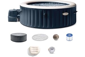INTEX 28431EP PureSpa Plus Bubble Massage Spa Set: Includes Energy Efficient Spa Cover –2 Headrests – LED Light – 6 Person Capacity – 85" x 28"
