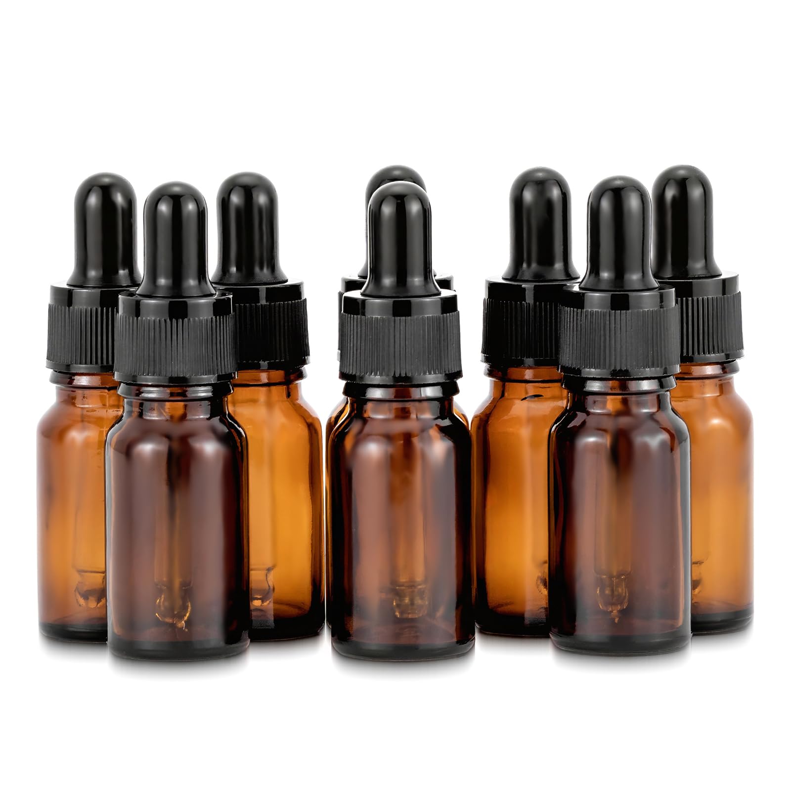 Unxuey 8 pcs 10 ml Amber Glass Bottles with Clear Glass Dropper with Pipettes Dropper Essential Oil Perfume Liquid Travel Eye Fragrance Vials