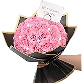 Waipfaru Pink Glitter Roses Bouquet, DIY Fake Flowers Bouquet, Artificial Rose Bouquet for Valentines, Anniversary, Engagement, Wedding, 36 Roses