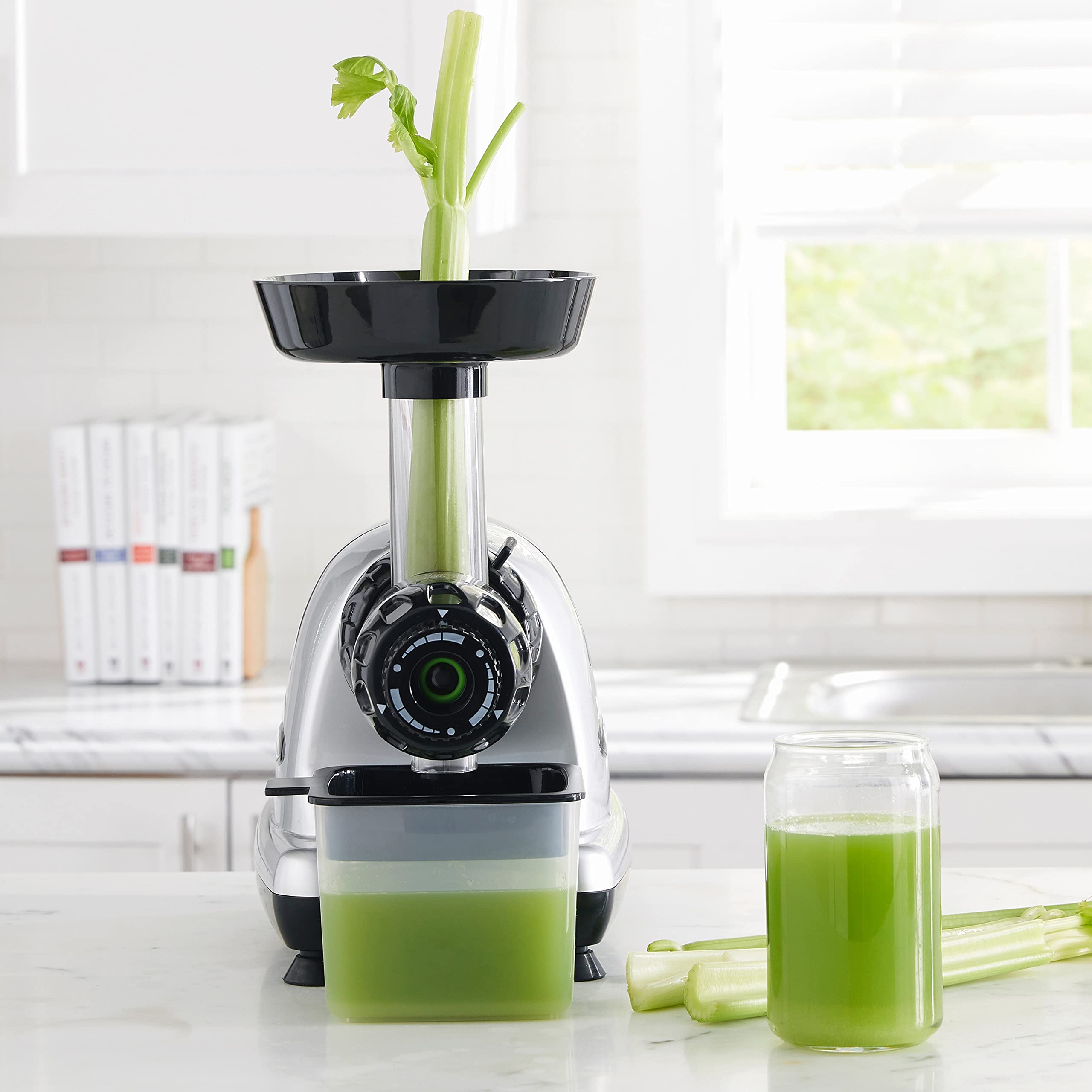 Omega Masticating Juicer, Cold Press Juicer Machine For Celery with Adjustable Dial, 200-Watts, Silver