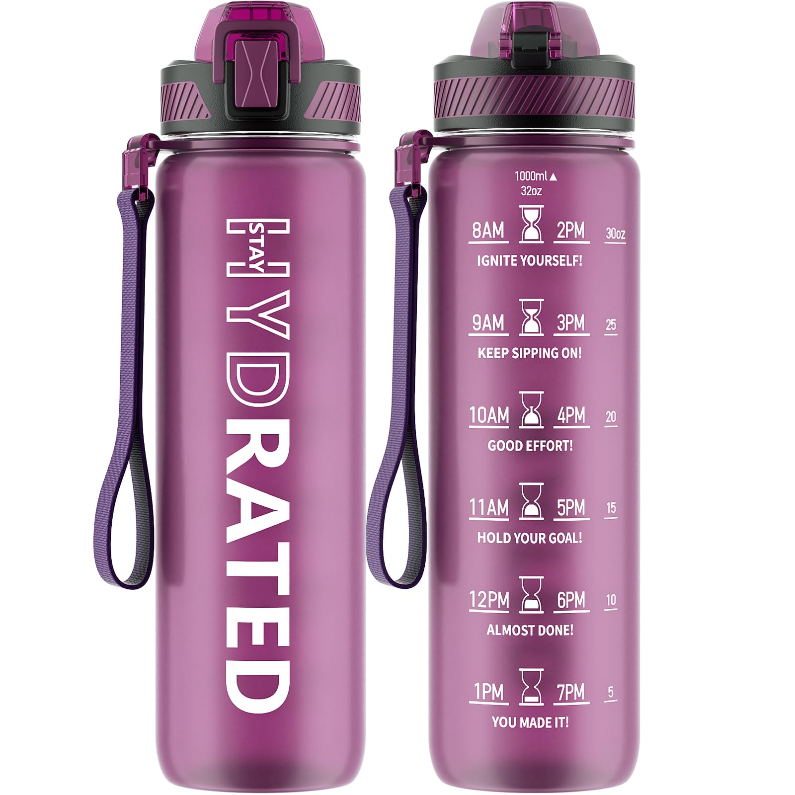 Photo 1 of QLUR Water Bottle with Straw, 32oz Motivational Water Bottles with Time Marker to Drink, Tritan BPA Free, 1L Sports Water Bottle with Carry Strap LeakProof for Women Gym Fitness Outdoor (1 Pack)