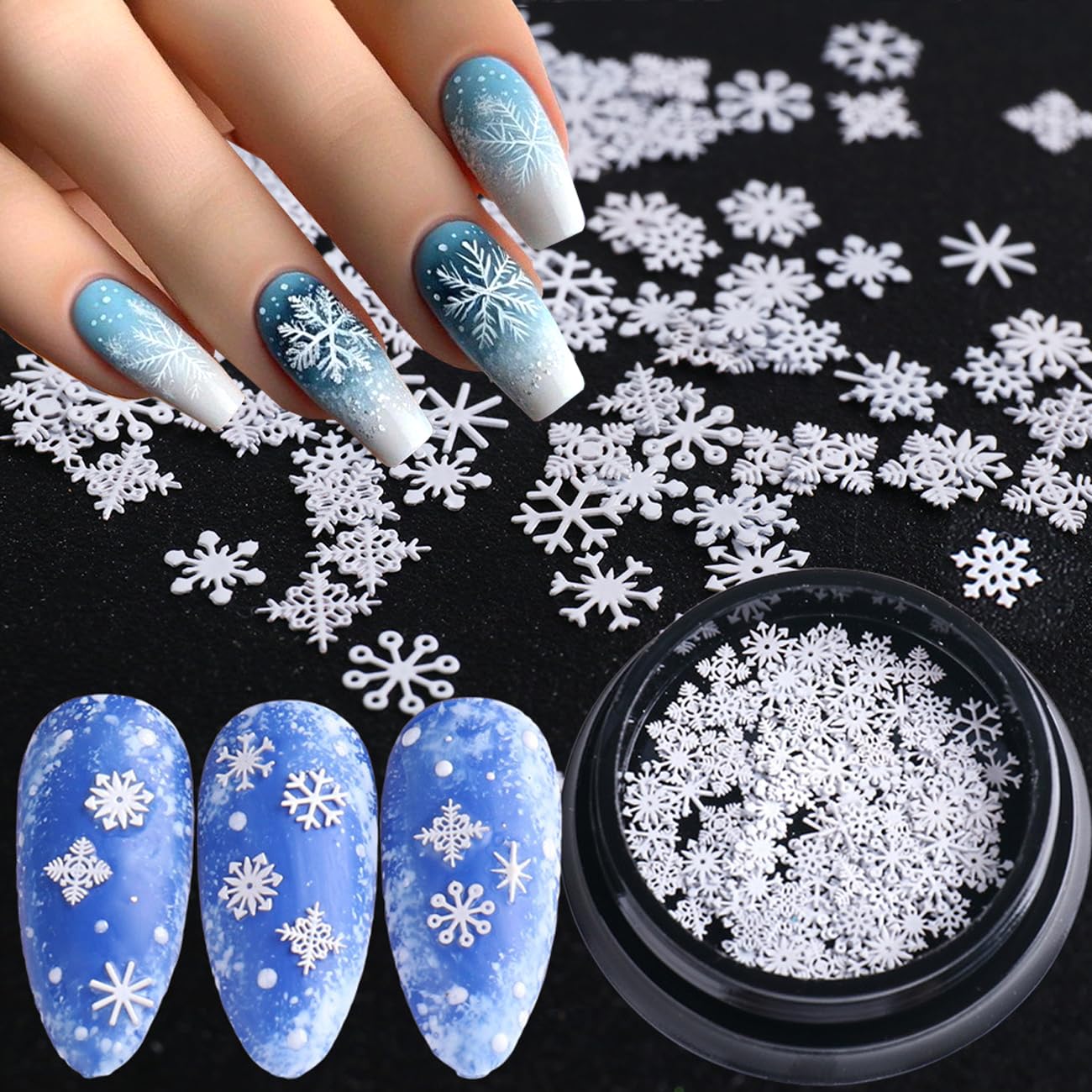 Photo 1 of 100Pcs Snowflake Christmas Nail Glitter Sequins, 3D White Snow Sparkly Flakes Nail Design Winter DIY Nail Decals Snowflakes Sequins for Nails Art Accessories Xmas Nail Supplies Manicure Decoration