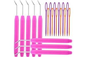 WONVOC Loom Knit Hook Set, Crochet Needle Hook Kit, 8 Pcs Pink Knitting Loom Hook with 12 Pcs Colorful Plastic Sewing Needles for Knitting Looms Boards