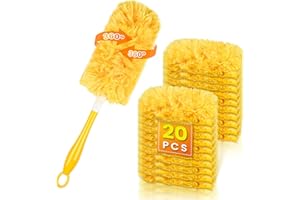 Bisenkud 20 Count 360 Duster Pads for Swiffer Duster Refill, Multisurface Heavy Duty Duster Replacements with 1 Handle, Disposable Feather Dusters for Cleaning