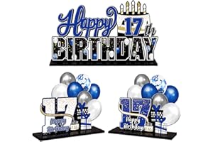 LINGTEER Happy 17th Birthday Blue Acrylic Table Topper Centerpieces Set - Cheers to Seventeen Years Old Birthday 17th Bday Party Gift Decorations.