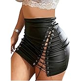 MakeMeChic Women's Party Faux Leather Mini Skirt High Waist Lace Up Bodycon Skirts