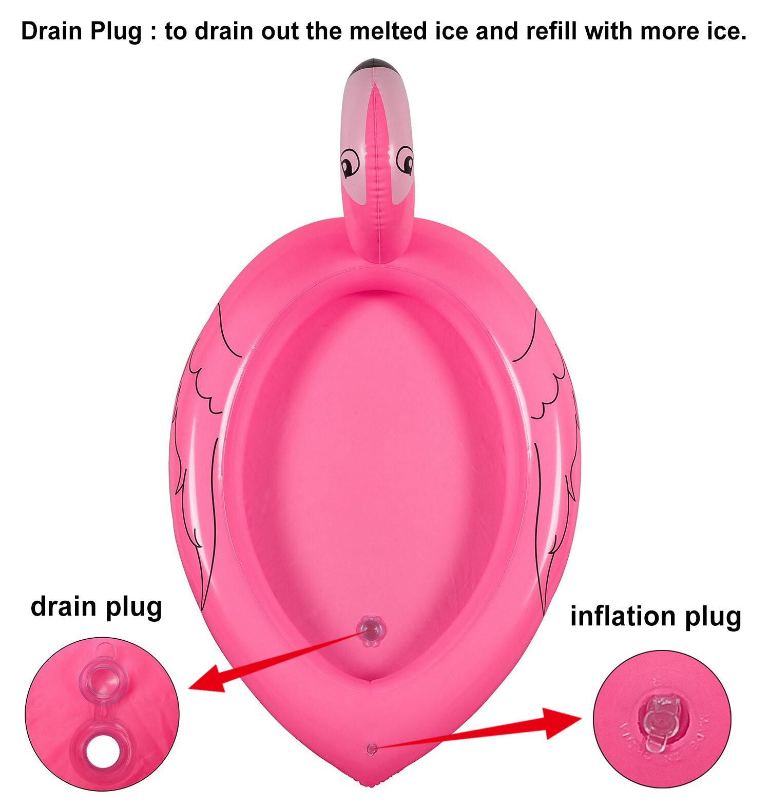 Inflatable Flamingo Cooler Salad Buffet Serving Bar Tray Ice Chest Drink Holders for BBQ Picnic Pool Flamingo Beach Bachelorette Hawaiian Luau Party Supplies Decorations