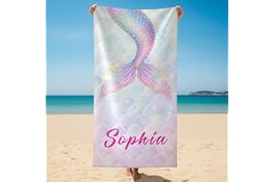 Personalized Beach Towels for Kids Adults,Custom Beach Towel with Names- 6 Sizes for Girl Boy Women Men,Absorbent Super Soft 