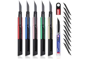 WORKPRO Premium Utility Knife Retractable Snap-off Blade, Heavy Duty Aluminum Box Cutter Set, Razor Knife Exacto Craft Knives, with 10 Extra 9mm Blades, Pack of 5