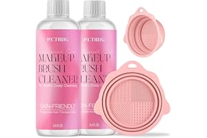 MCTRHG Makeup Brush Cleaner Solution, 6.8 Fl Oz Deep Cleansing Make Up Brush Cleaner Cleanser for Brushes, Sponge, Puff, Professional Makeup Brush Shampoo with Foldable Silicone Cleaner Bowl