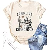 Long Live Cowboys Shirts Women Western Vintage Graphic Tees Funny Letter Print Country Music Tshirt