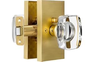 HIEMEY Glass Door Knobs Interior with Lock, Crystal Gold Door Knobs Privacy Door Knob Satin Brass