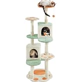 Yaheetech 65in Cat Tree, Cat Tower with Heart-Shaped Platform, Hanging Ball, Double Condos, Scratching Posts for Indoor Cats, Cat Climbing Frame Bed Furniture, Beige &amp; Green &amp; Orange