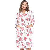 Casual Nights Women's Floral Snap Front Flannel Duster Long Sleeve Lounger Dress