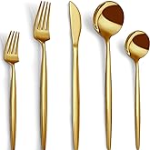 CEKEE Gold Silverware Set, 40 Piece Gold Utensils Set Service for 8, Stainless Steel Flatware Set Include Knives Spoons and F