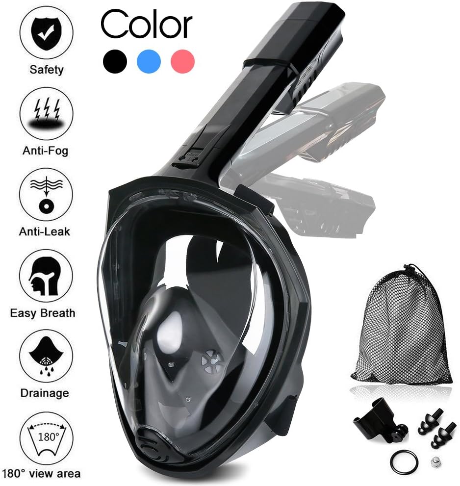 Jasonwell Snorkel Mask Foldable 180° Panoramic View Free Breathing Full Face Snorkeling Mask Anti-fog Anti-leak for Adults & Kids