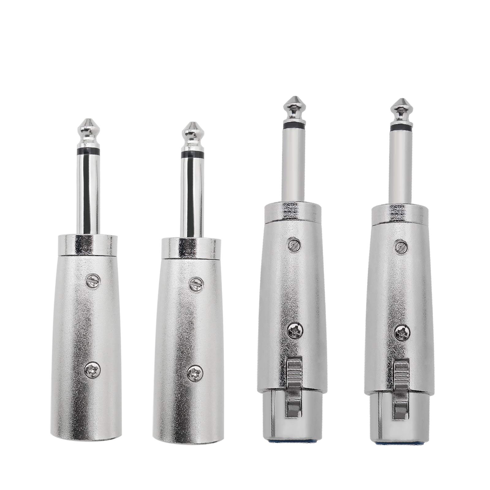 Create idea 4Pcs 3-Pin XLR to 1/4 Microphone Audio Adapters, 3 Pins XLR Socket to 6.35mm Male Jack Mono Plug Conversion Connector Silver