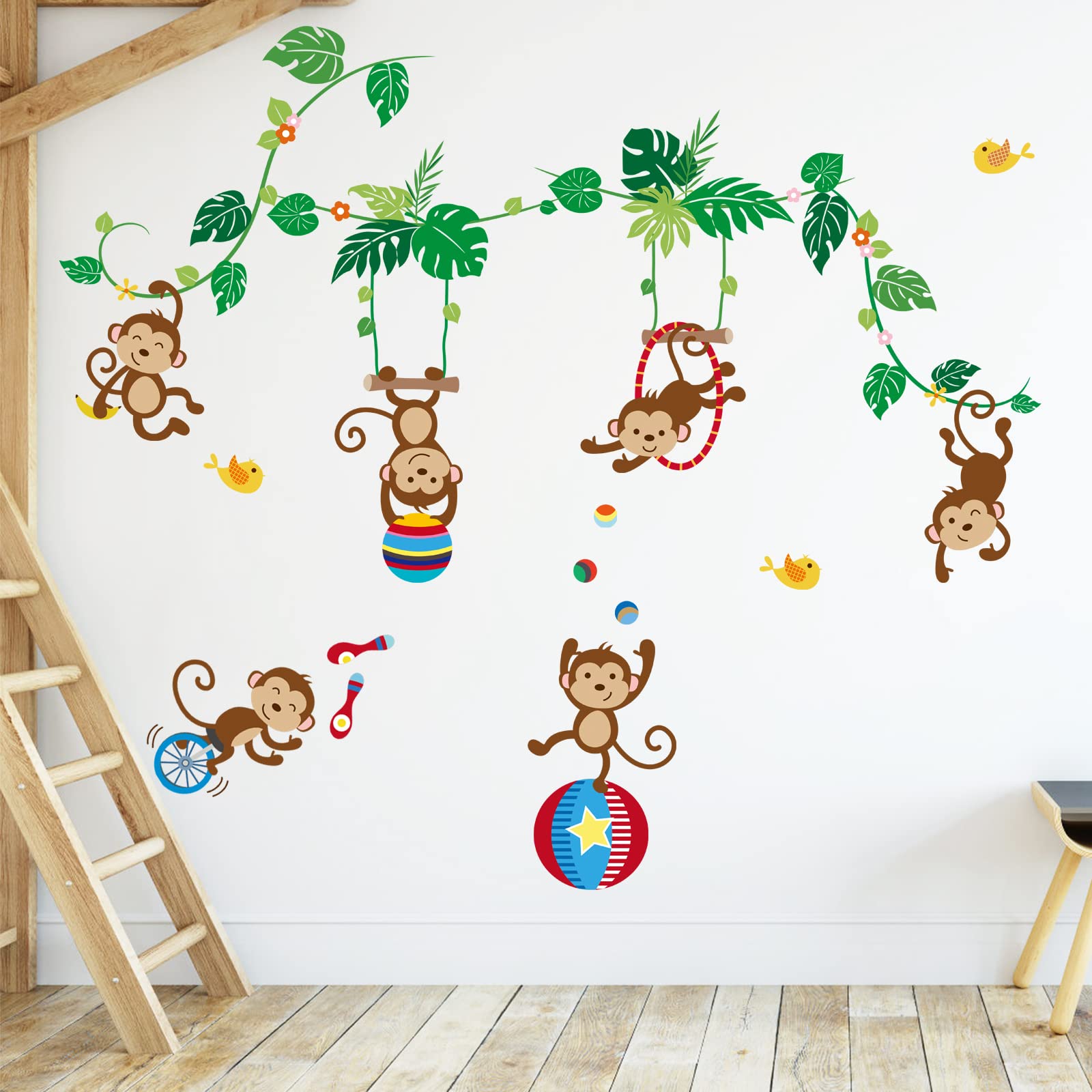 decalmile Monkey and Tree Wall Decals Jungle Animal Circus Kids Wall Stickers Baby Nursery Childrens Bedroom Wall Decor