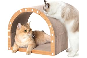 Avont Cardboard Cat Scratcher House, Kitten Scratching Tunnel Board, Modern Scratch Pad for Indoor Cats, Durable Corrugated Cardboard Scratcher for Kitty
