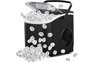 Joy Pebble Bullet Ice Maker Countertop with Handle,9 Bullet Ice Cubes Ready in 6 Mins,26Lbs/24H, Self-Cleaning Portable Ice Machine with Basket and Scoop, for Home/Kitchen/Camping/RV