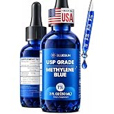 Bluesun Methylene Blue Drops 1% Pharmaceutical Grade - Made in USA, Formaldehyde-Free, Third-Party Tested, USP Purity 99.99%, GMO-Free, Alcohol-Free - 2 Fl Oz (60mL) in Amber Glass, 10mg/mL