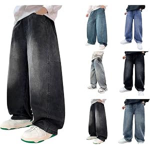 Boys Baggy Jeans Oversized Wide Straight Leg Denim Pants Casual Trousers | Baggy Jeans Boys, Casual Stretch High Waisted Deni