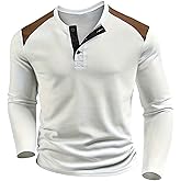 SOLY HUX Men's Henley Shirts Long Sleeve Button Waffle Knit Tee Color Block Fall Tops