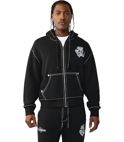 Amazon.com: True Religion Men's Patch Vintage Zip Up Hoodie | Dark