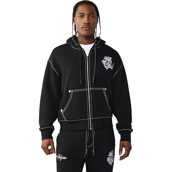 True Religion Patch Big-T Zip Hoodie - Jet Black | Full Zip True Religion Patch Big-T Zip Hoodie - Jet Black | Full Zip
